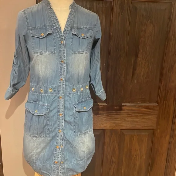 michael kors denim dress Denim Shirt Dress in DUSK BLUE WASH - Sale